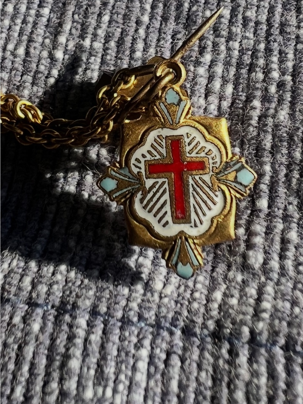 Gold-Tone Religious Cross Vintage Tie Pin (1943)